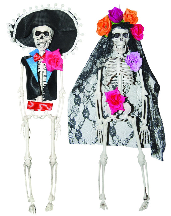 Full-length product photo of the 16" Day of the Dead Skeleton Assorted, shown against a plain white background. A Halloween decoration.
