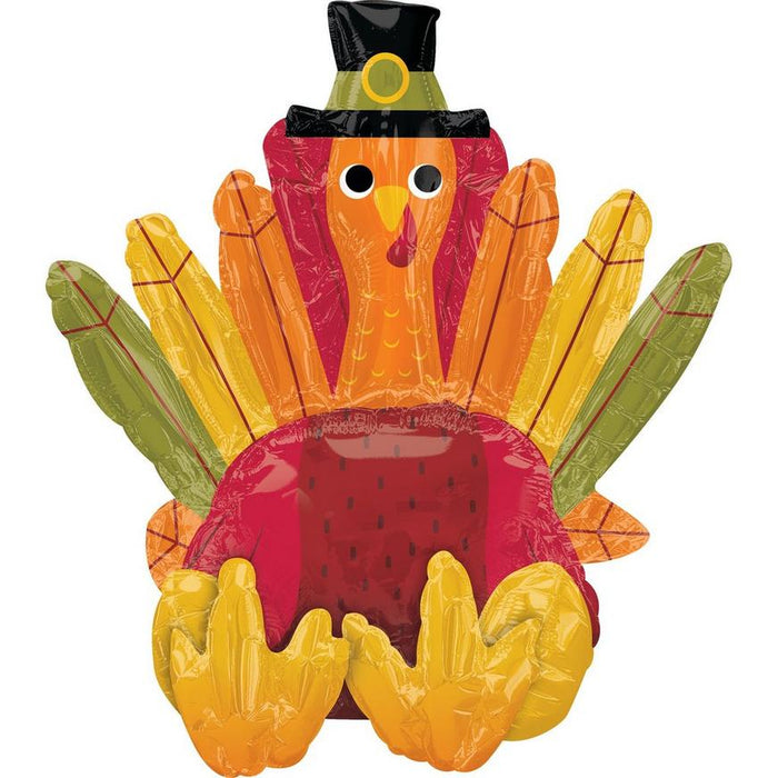 Thanksgiving Sitting Pilgrim Turkey Mylar Balloon 21" | 1 ct