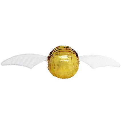 A 10.5 inch tall Harry Potter Golden Snitch Piñata. Measures 3.5 feet wide.