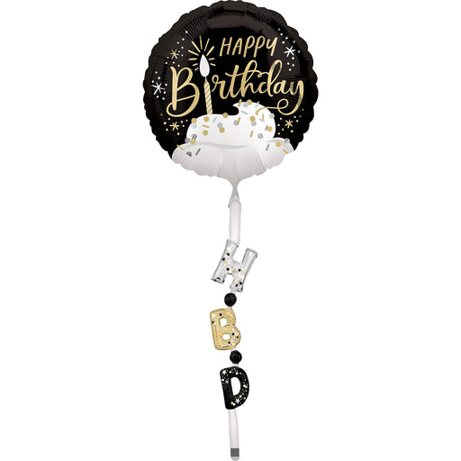 Black, Silver, & Gold Satin Birthday Airwalker Balloon