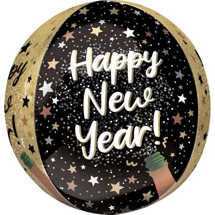 A 16-inch New Year's Natural Sparkle Orbz Balloon.