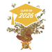 Gold graduation cap centerpiece spray with stars and gold ribbon bow, standing 14 inches tall.