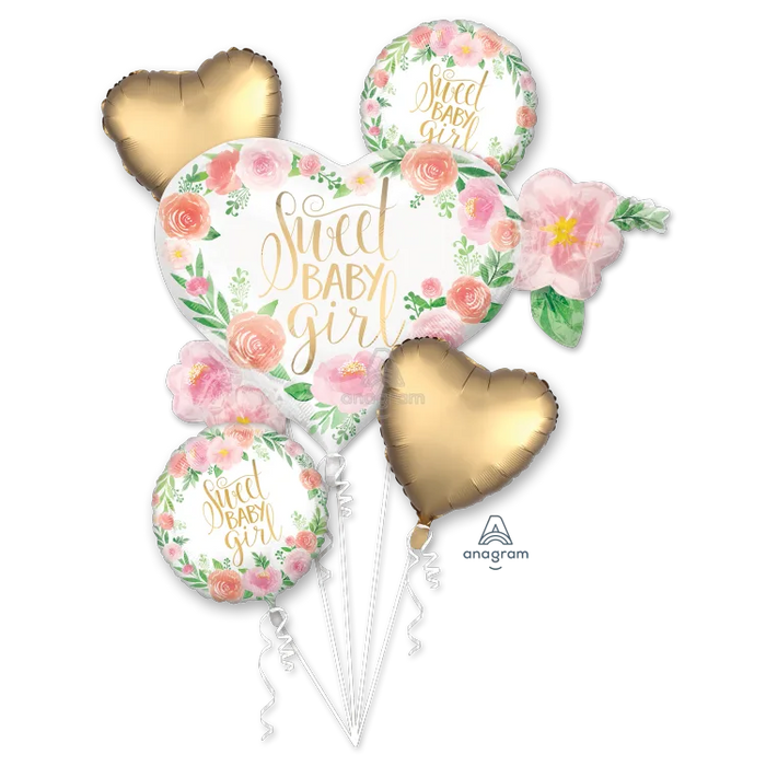 Floral Baby Girl Bouquet of Balloons shown against a plain white background — a balloon bouquets party item.