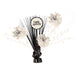 Birthday Chic Birthday Centerpiece with black and cream pom-poms, star accents, striped sticks, and a happy birthday sign topper on a weighted base.