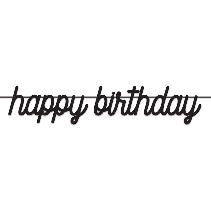 Birthday Chic Birthday Letter Banner with black script-style happy birthday lettering on a hanging line.