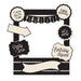 Birthday Chic Photo Props featuring a black and cream photo frame with party phrases, birthday signs, and coordinating photo booth accents.