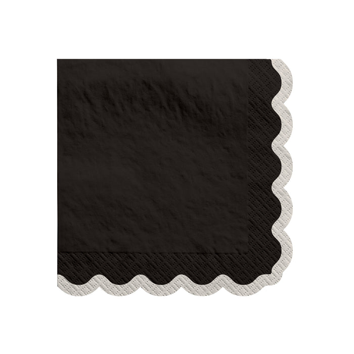 Birthday Chic Beverage Napkins with a solid black design and beige scalloped border.