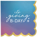 Digital Dream Luncheon Napkins with a blue, purple, and pink gradient design, white it’s giving B-DAY lettering, star accents, and gold scalloped edge.