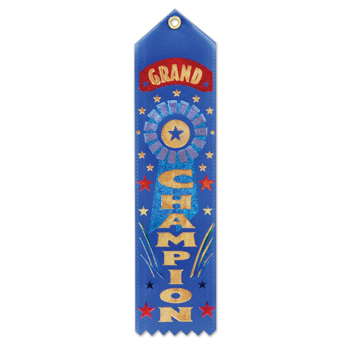 A party decoration featuring a grand champion award design. Sold as a single piece.