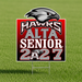 A graphic design for a 'Hawks Alta Senior 2A27' sticker or decal, featuring a stylized gray hawk head above bold text on a red, white, and black background.
