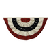 Patriotic red, white, and blue semicircular bunting with pleated fabric design, featuring white stars on a navy blue band and reinforced grommets along the top edge for easy hanging. Measures 59 x 30 inches and is ideal for Fourth of July, Memorial Day, and patriotic event decorations.
