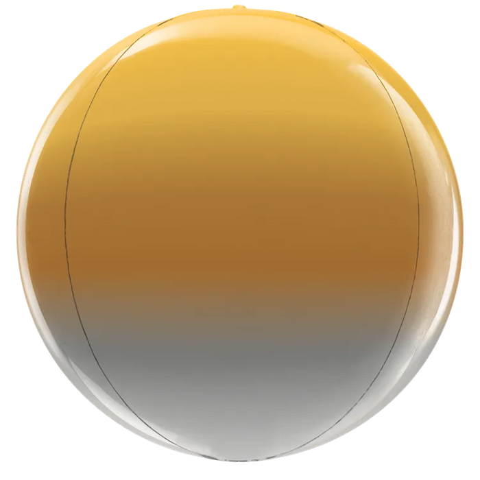A 15-inch foil balloon shown inflated against a white background, printed with a dimensionals metallic ombre globe multi-sided shape | 1ct design.