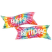 A 49-inch foil balloon shown inflated against a white background, printed with a tie-die banner birthday shape | 1ct design.