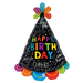 A 31-inch foil balloon shown inflated against a white background, printed with a birthday hat doodles | 1ct design.