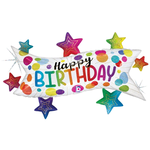37" Birthday Banner Stars Glitter Holographic SuperShape | 1ct