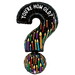 A 41-inch foil balloon shown inflated against a white background, printed with a you're how old question mark shape | 1ct design.