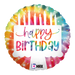 A 18-inch foil balloon shown inflated against a white background, printed with a tie-dye cake birthday max float | 1ct design.