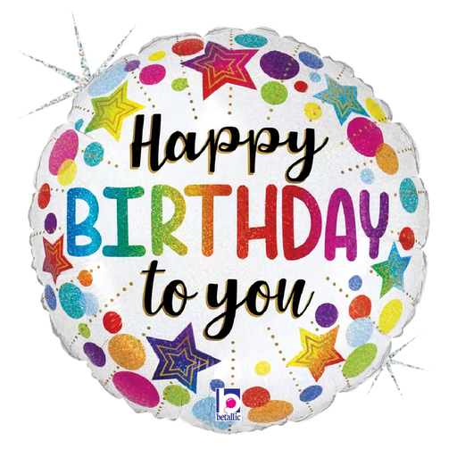 18" Birthday Stars and Dots Glitter Holographic Balloon | 1ct