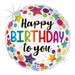 A 18-inch foil balloon shown inflated against a white background, printed with a birthday stars and dots glitter holographic shape | 1ct design.