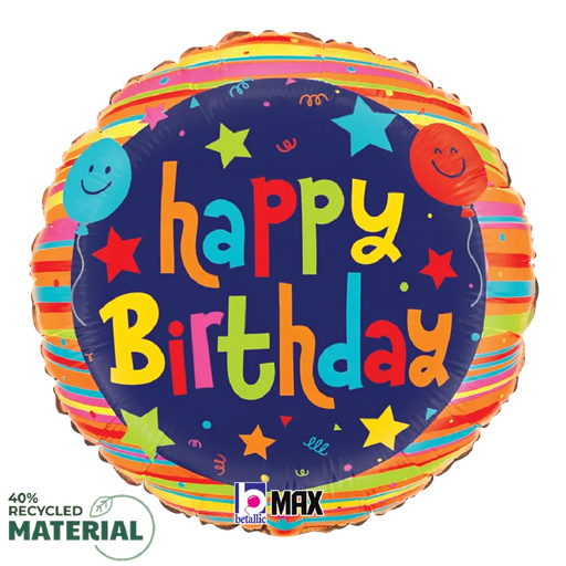 18" Balloons and Stars Birthday Balloon, 40% Recycled | 1ct
