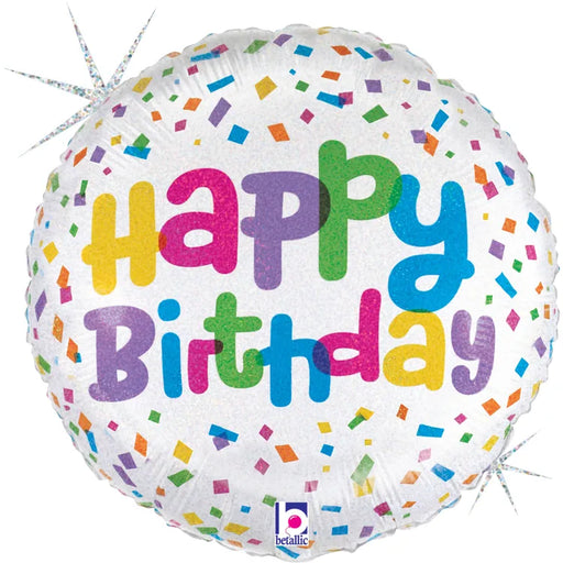 18" Glitter Holographic Cue the Confetti Birthday Balloon, 40% Recycled | 1ct
