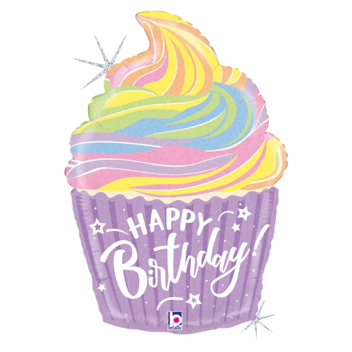27" Pastel Birthday Cupcake Holographic SuperShape | 1ct