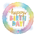 A 18-inch foil balloon shown inflated against a white background, printed with a opal birthday holographic | 1ct design.