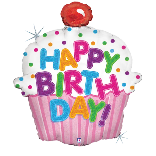 31" Happy Birthday Cupcake Holographic SuperShape | 1ct