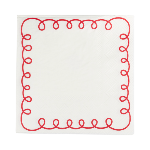 A Christmas Red and Cream Scallop Border Paper Beverage Napkin.