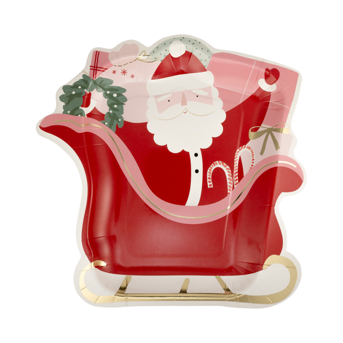 Christmas Santa's Sleigh Shaped Paper Plates 9" | 8 ct