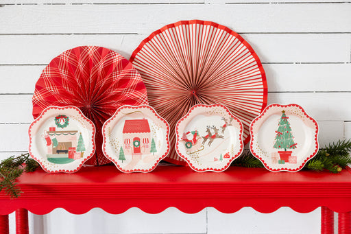 A 4 set of Christmas Santa Scenes Bamboo Melamine Plate Set.