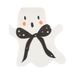 Ghost-shaped napkin with a black bow on a white background