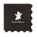 Black napkin with a white ghost and 'Happy Halloween' text on a white background