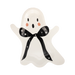 Ghost-shaped plate with a black bow on a white background