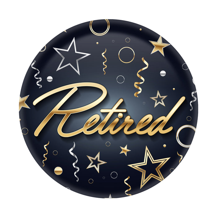 A novelty pin-back button printed with a retired design. Sold as a single piece.