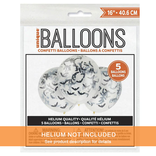 Halloween Bat Shaped Confetti Latex Balloons 16in 5ct