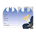 Batman-themed party invitation interior featuring a blue bat-shaped header, writing lines for event details, and a Batman character illustration on the right side.