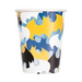 White disposable cup featuring a bold Batman logo pattern in yellow, blue, and black repeating across the surface.