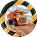 Paper plate with a dump truck design on a white background
