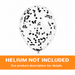 Clear 12-inch latex balloon filled with black confetti dots on a white background plus an orange "Helium Not Included" banner. 