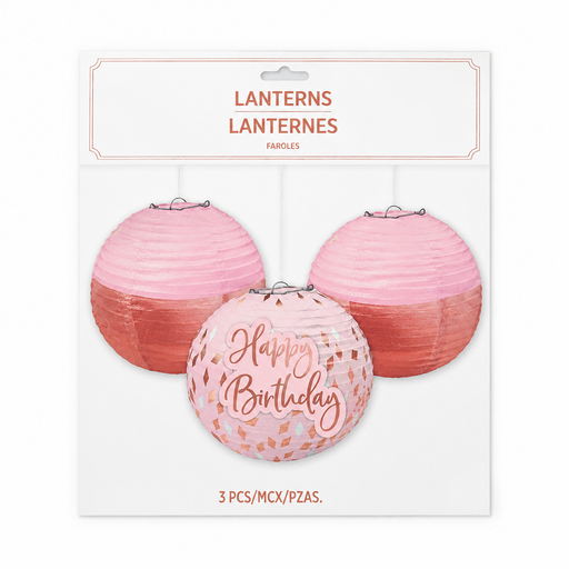 Blush Birthday Lanterns With Add-Ons | 3ct