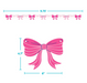 Pink bow garland shown with dimension labels: a full-length view at the top marked 9.75 feet and a larger close-up of one bow in the center marked 6 inches