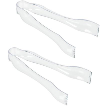 A clear 2 Count 6.25-inch pack of mini plastic tongs.