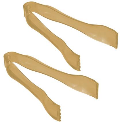 A gold 2 Count 6.25-inch pack of mini plastic tongs.