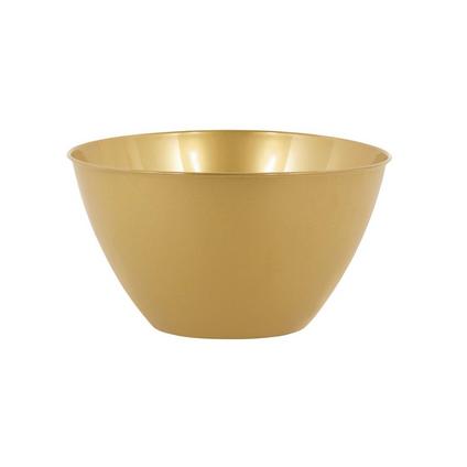 A gold 24 Ounce Plastic Bowl tht is 5.5 inches in diameter.