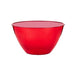 A red 24 Ounce Plastic Bowl tht is 5.5 inches in diameter.