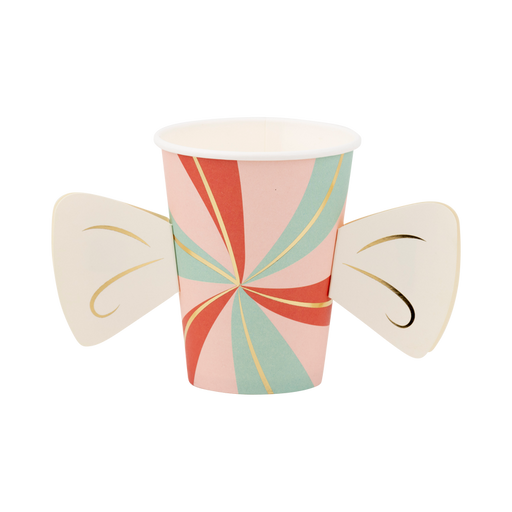 A 12 ounce Christmas Candy Cane Lane Handled Paper Cup.