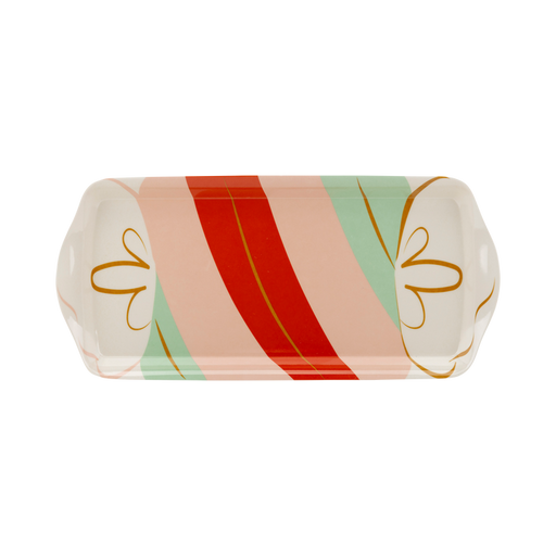 A 15" x 6.5" Christmas Candy Cane Lane Bamboo Tray.