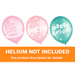 Assorted latex birthday balloons in pastel pink and teal featuring cake illustrations and celebratory text such as “Happy Birthday” and “Let’s Party,” shown with a helium not included banner. 
