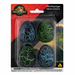 Jurassic World Rebirth Hatching Eggs package with four black dinosaur eggs featuring cracked blue and green details